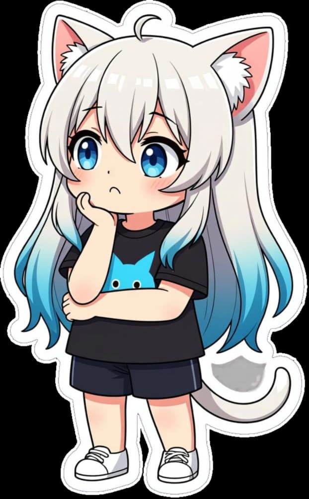 Nekosite mascot thinking with a hand on her chin