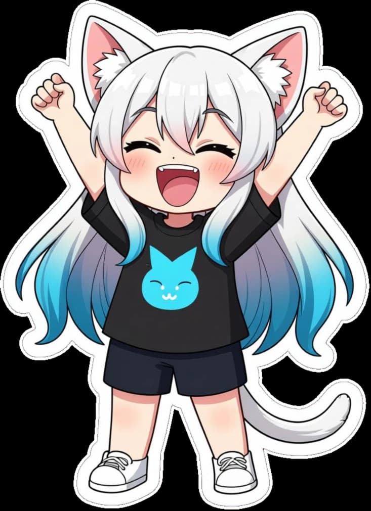 Nekosite mascot celebrating with both arms raised